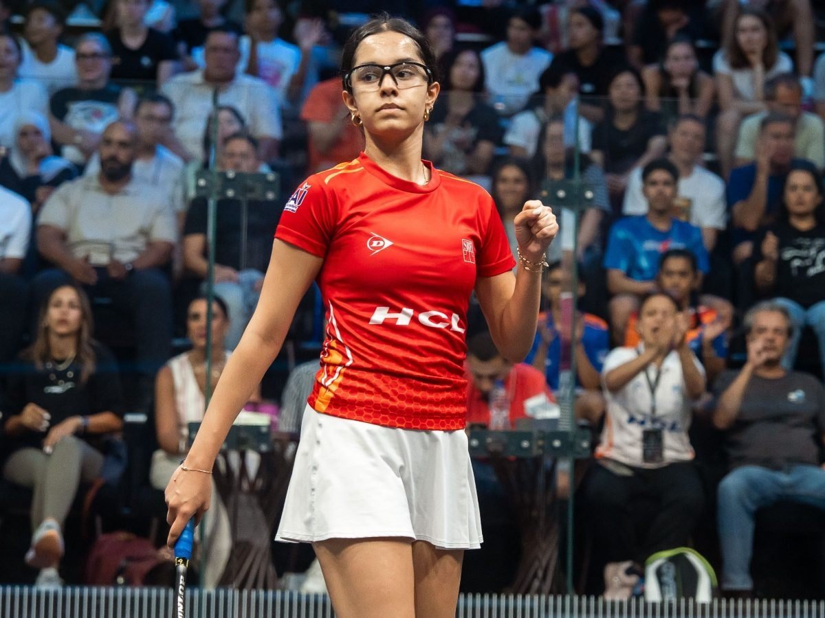 Anahat Singh celebrates reaching World Junior Squash semi-finals.