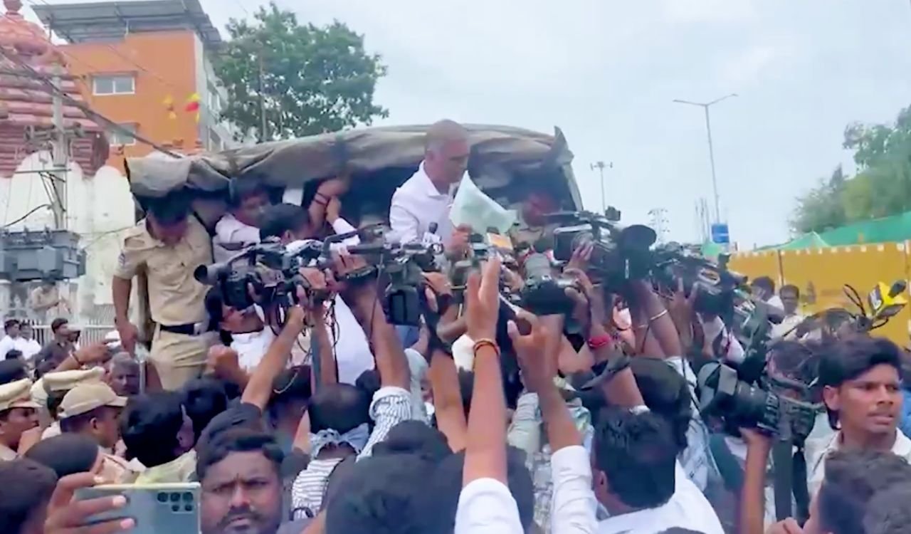 Harish Rao and BRS leaders during police detention in Hyderabad.