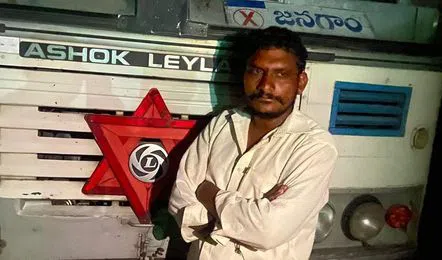 intoxicated man Stolen RTC bus stopped at Singarajupalli toll plaza.