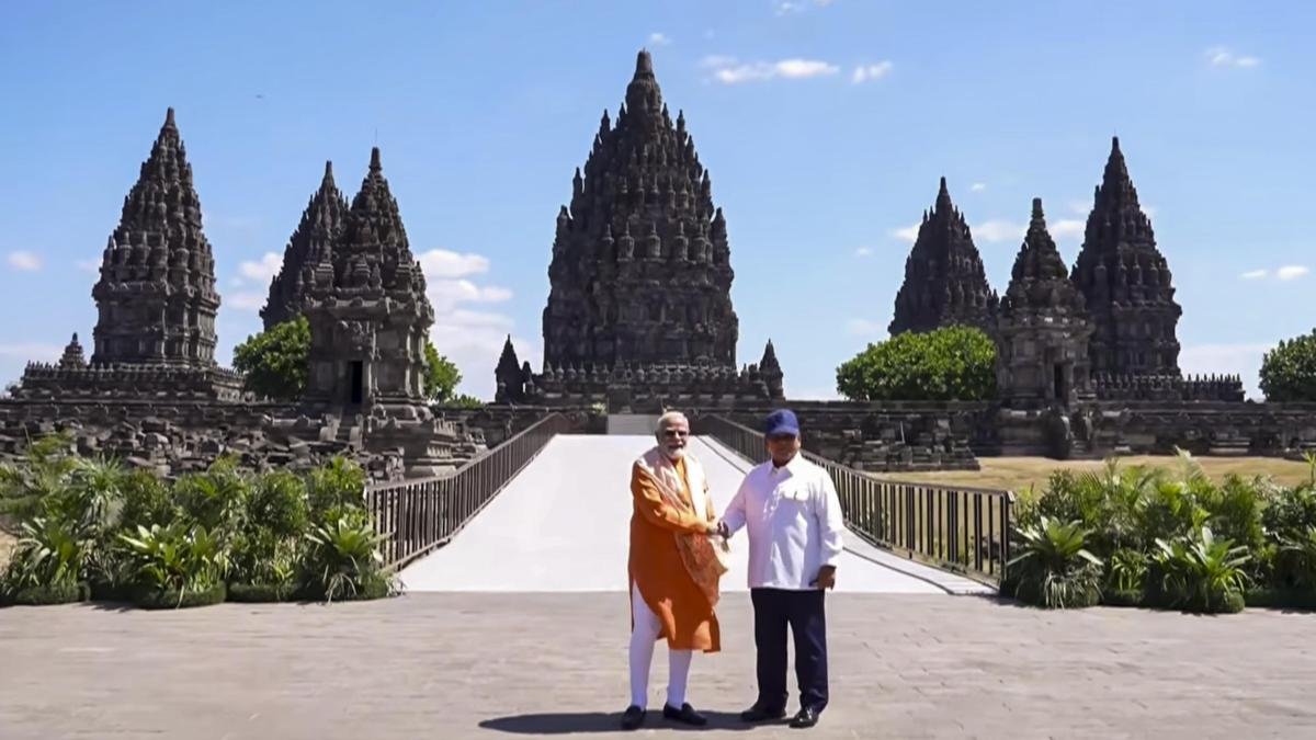 PM Modi and Prabowo Subianto visiting Prambanan Temple in Indonesia.
