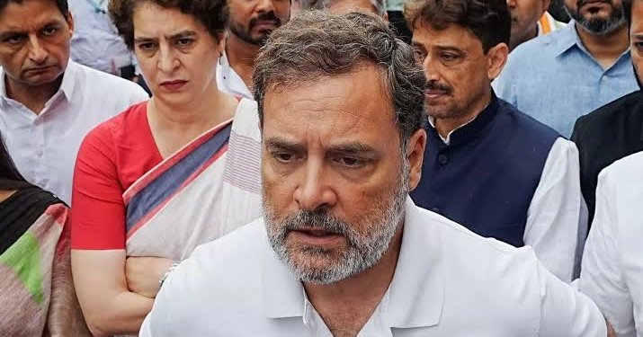 Rahul Gandhi speaking on the NEET paper leak issue.