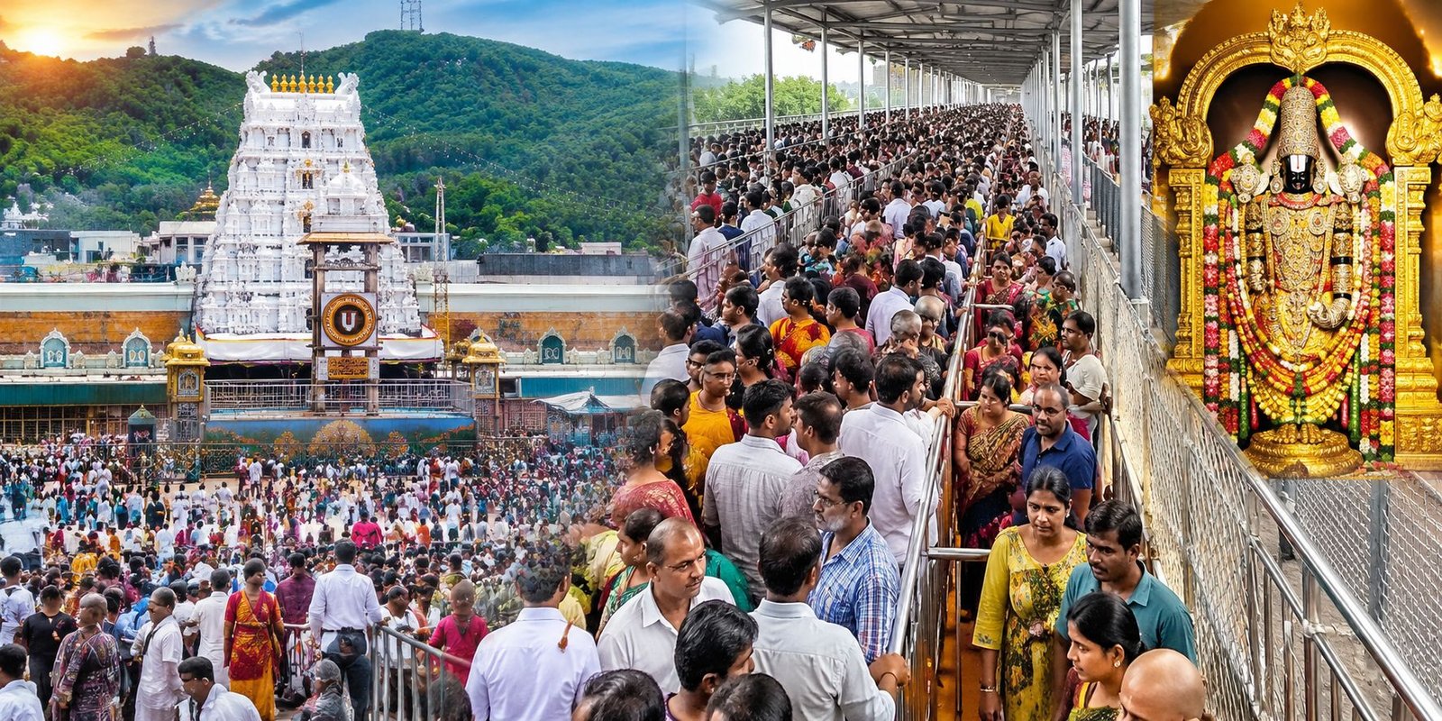 Devotees waiting in Tirumala Vaikuntham Queue Complex.