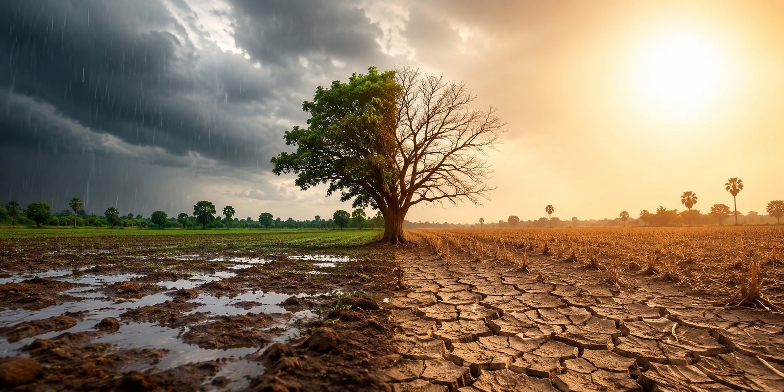Dry agricultural fields waiting for monsoon rains in Telugu states.