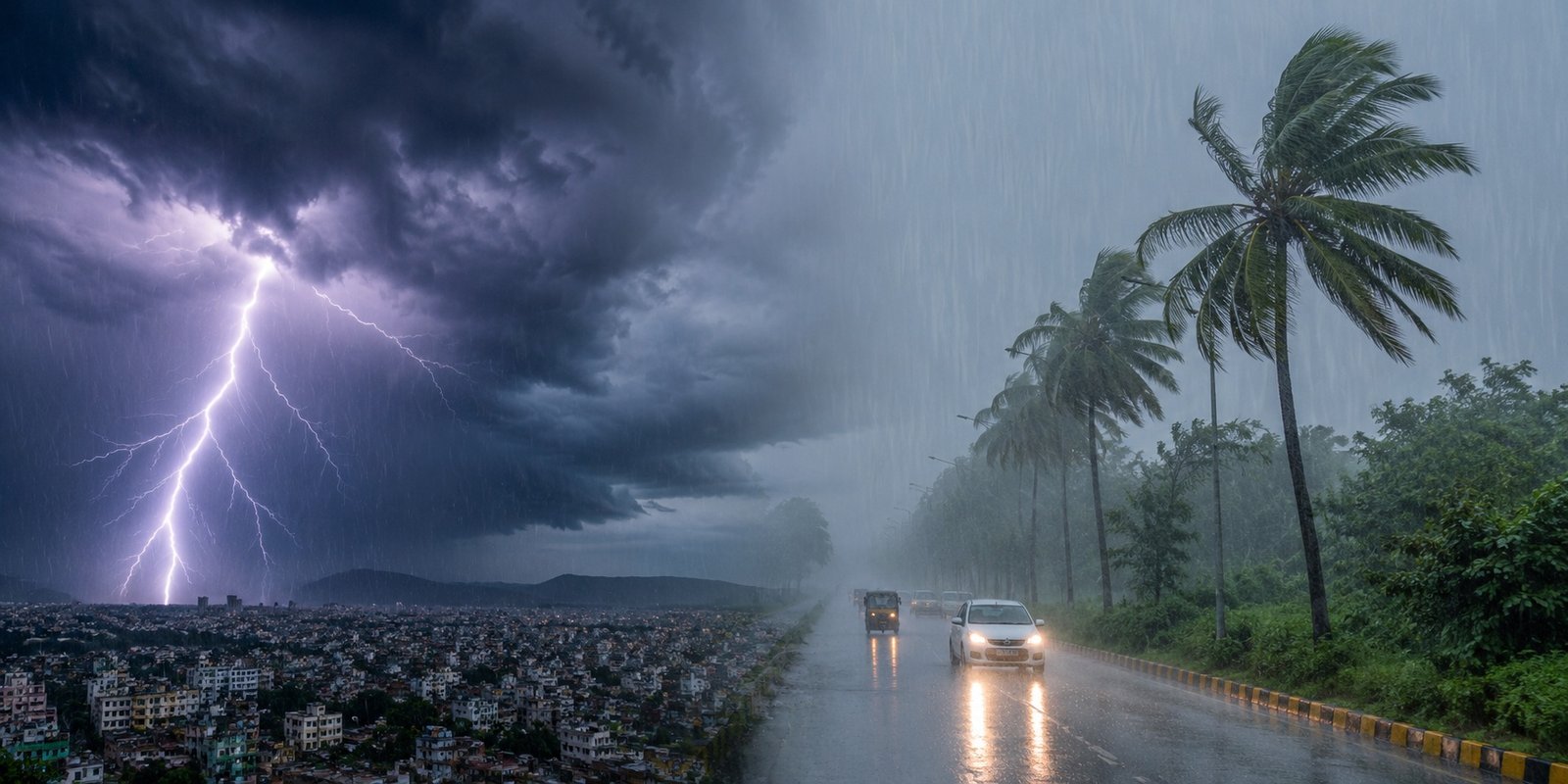 Dark rain clouds over Andhra Pradesh and Telangana skies.