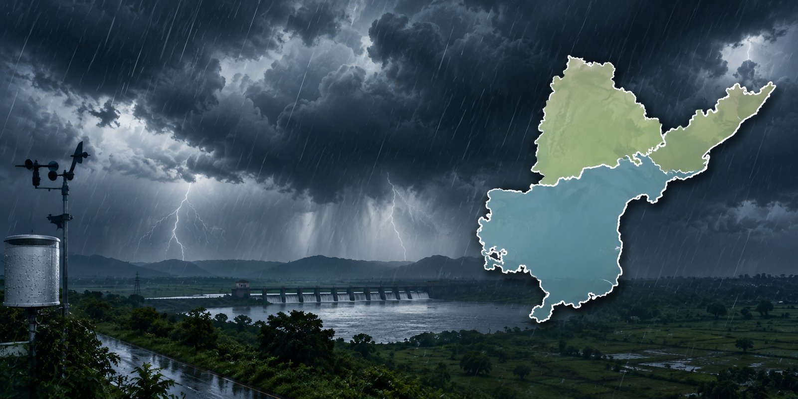 Dark rain clouds over Andhra Pradesh and Telangana skies.