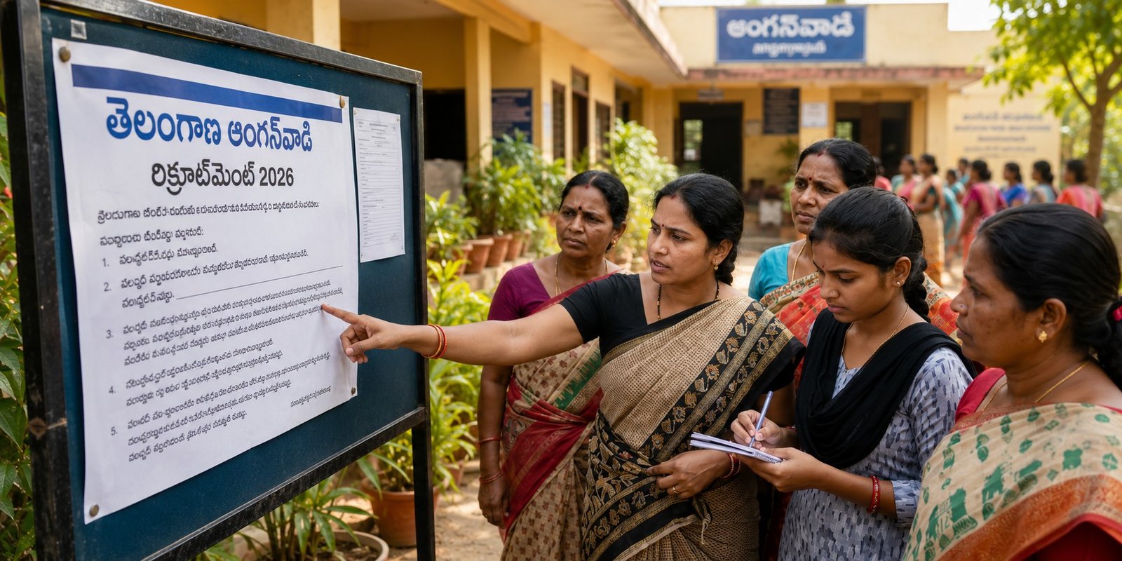 Women applying for Telangana Anganwadi recruitment 2026.