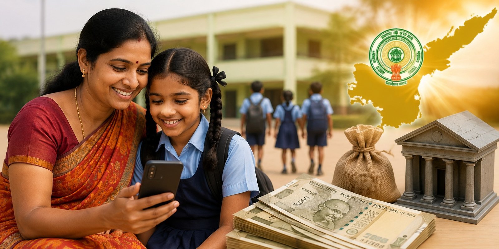 Mother and student checking Talliki Vandanam scheme details