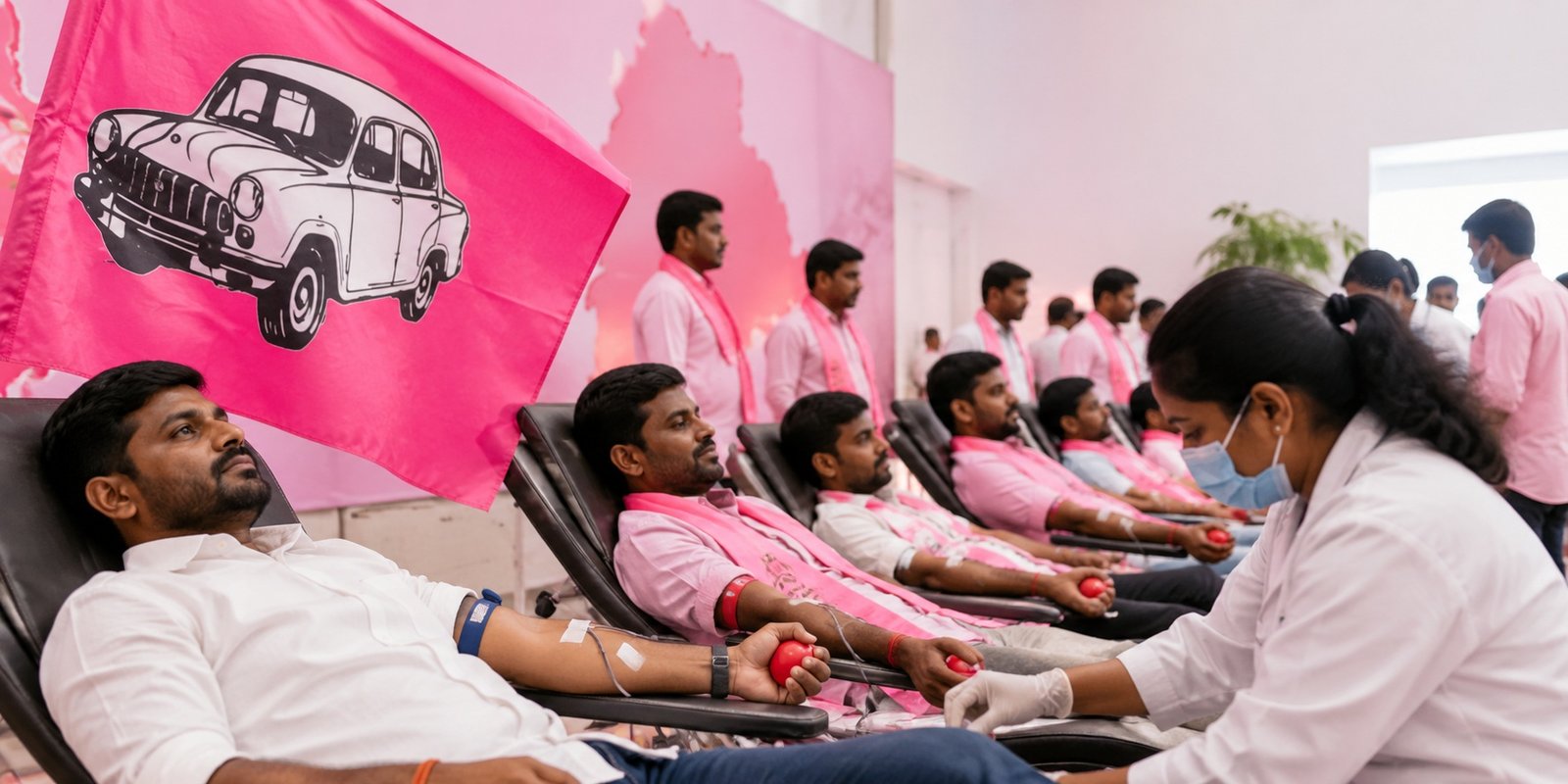KTR inaugurates BRS blood donation camp at Telangana Bhavan.