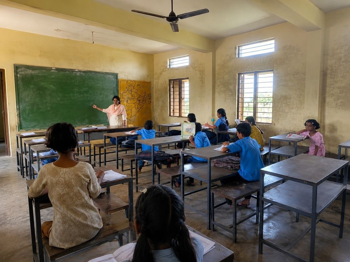 Students attending classes in a Rajasthan government school.