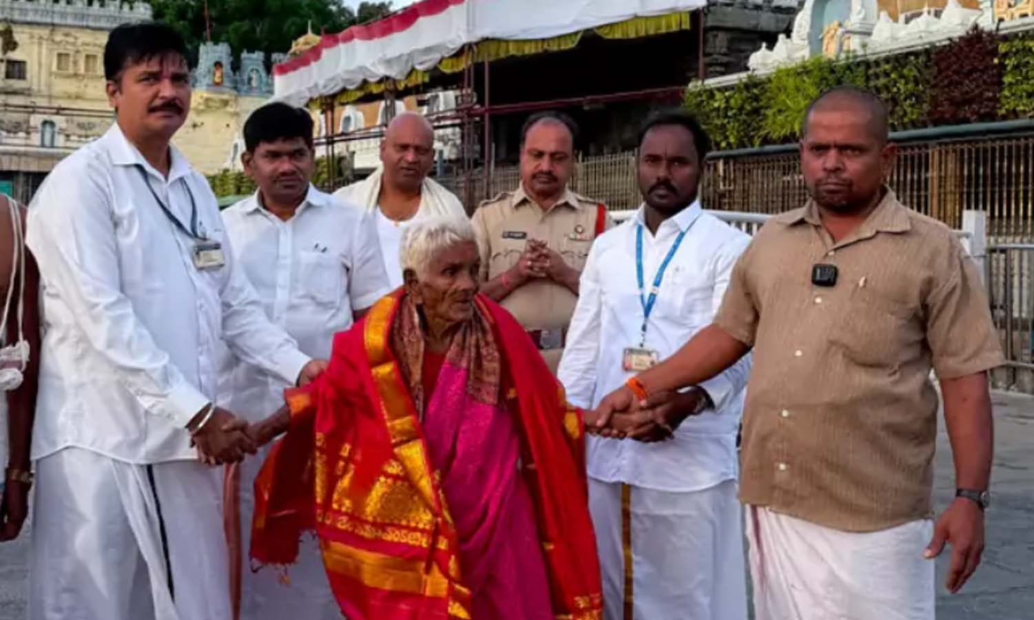 116-year-old Navaneethamma receives VIP darshan at Tirumala.