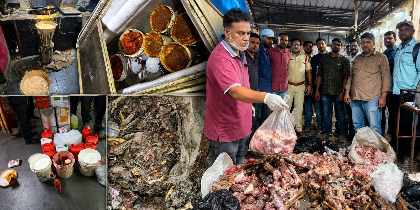 H-FAST officials inspecting adulterated food stocks in Hyderabad.