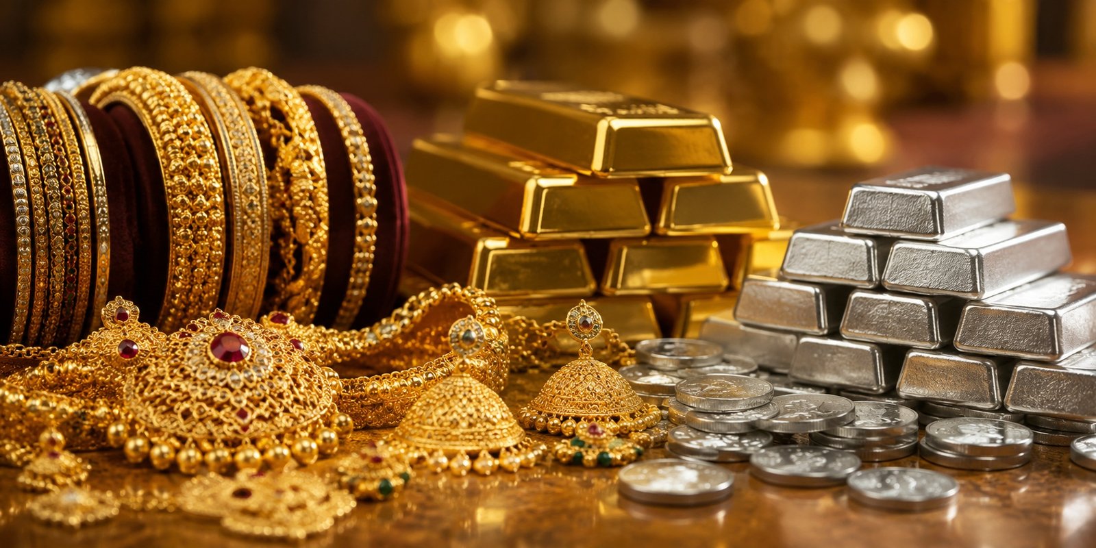 Latest gold and silver rates displayed in Hyderabad bullion market.