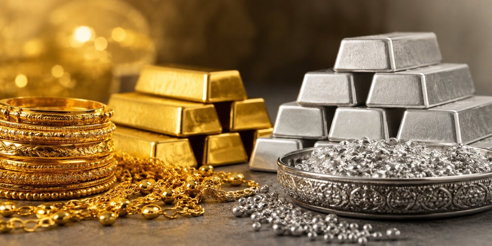 Latest gold and silver prices displayed at Hyderabad bullion market.