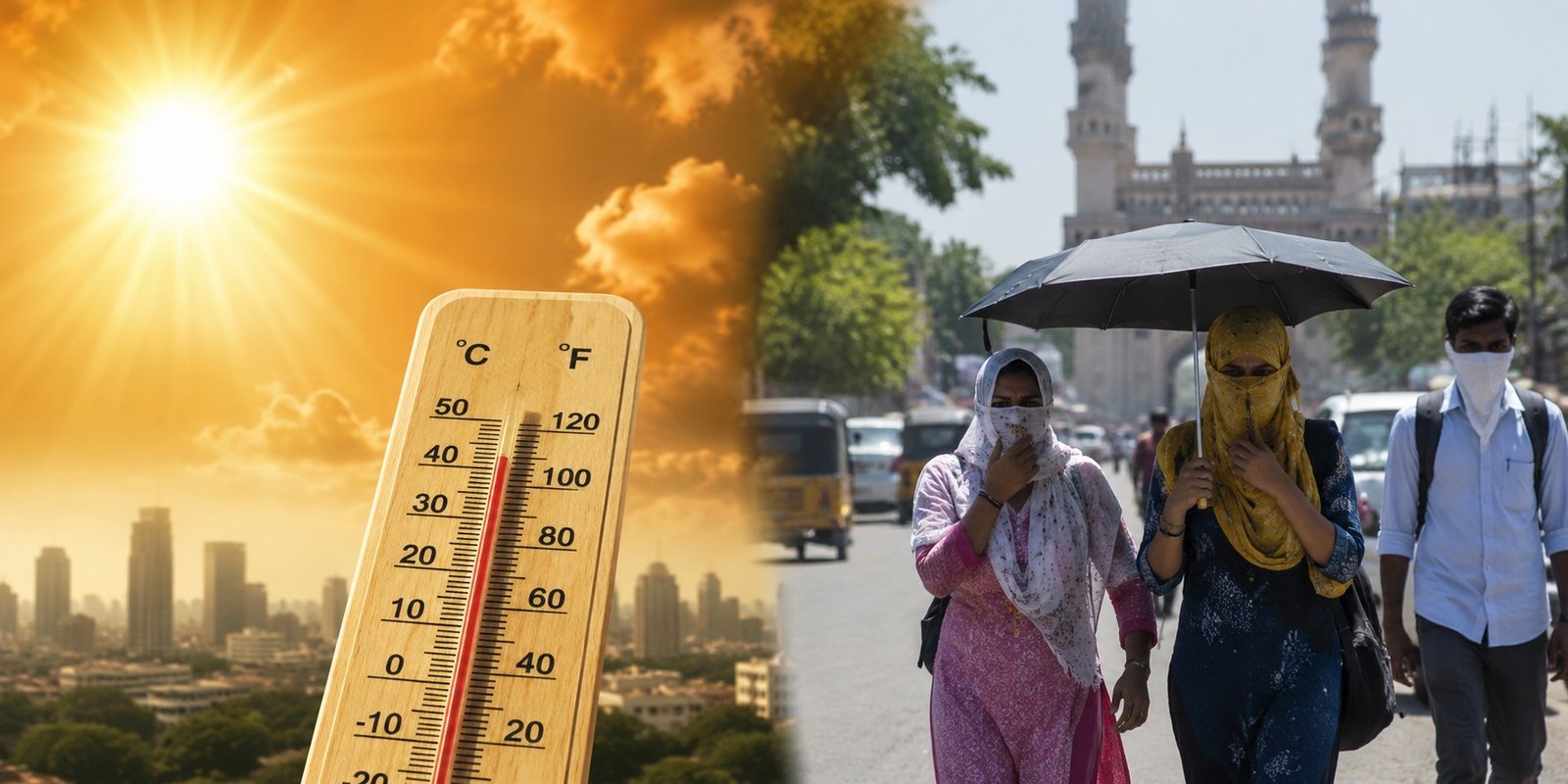 People walking under scorching July heat in Andhra Pradesh.