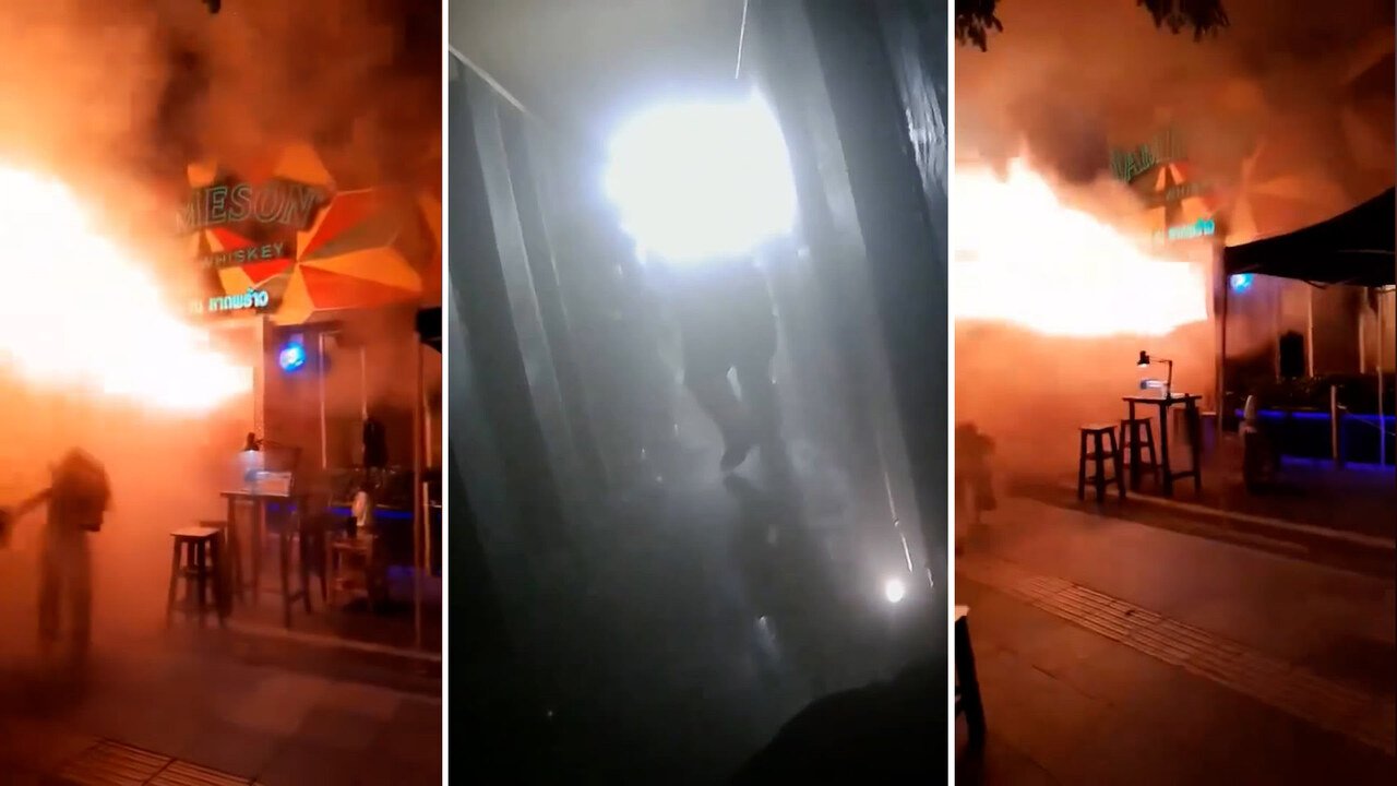 Firefighters respond after deadly Bangkok pub fire.