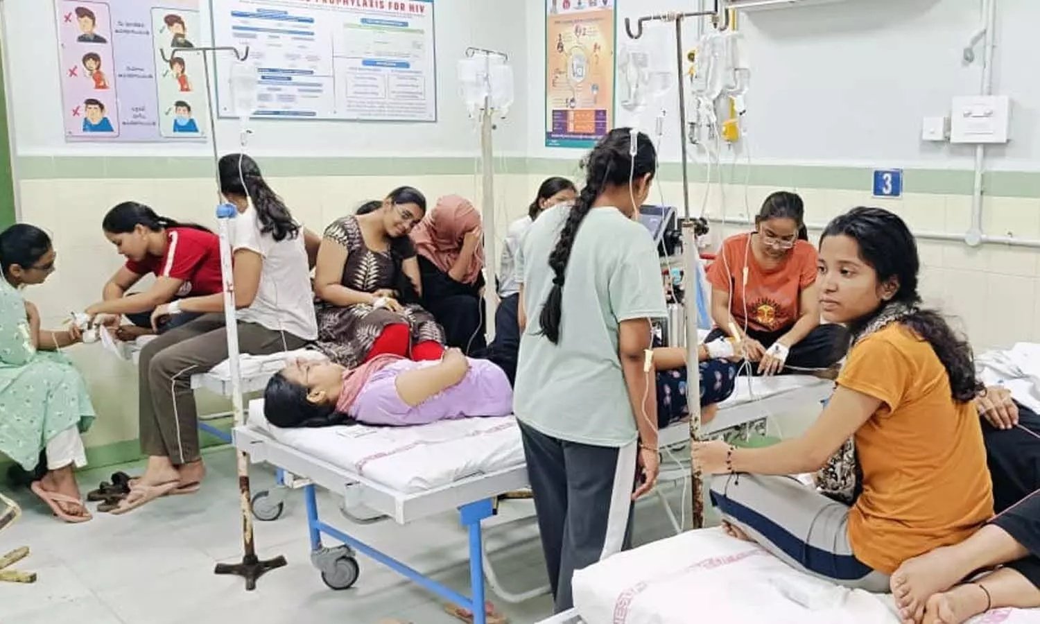RIMS Dental College students receiving treatment after food poisoning.