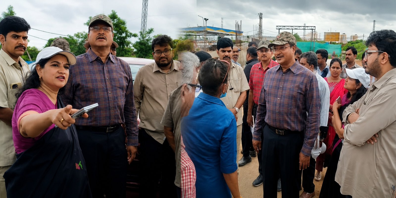 HYDRA officials inspect FCL Layout in Gachibowli over encroachment complaints.