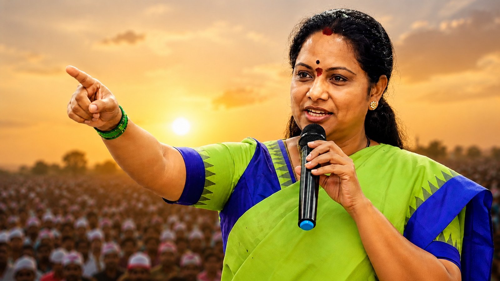 Kalvakuntla Kavitha addressing a public meeting in Kothagudem.