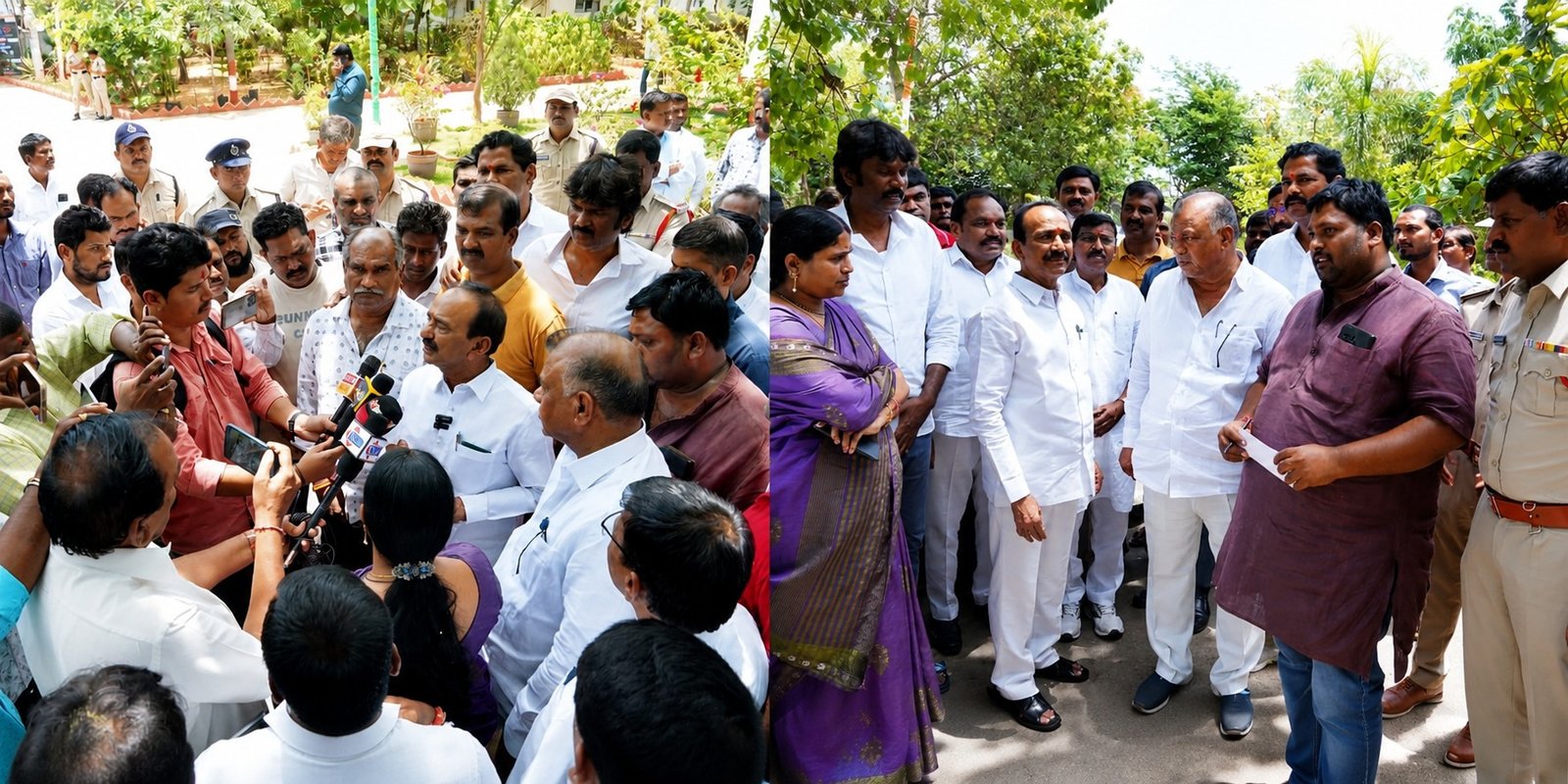 Etela Rajender meeting arrested Jawahar Nagar protestors at Shamirpet Police Station.