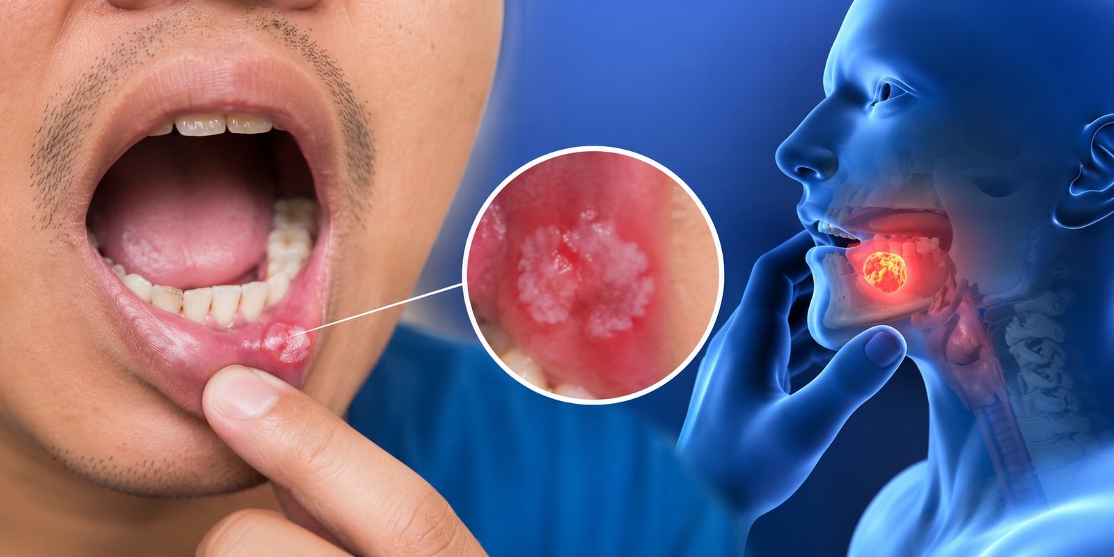 Doctor explaining early warning signs of oral cancer.