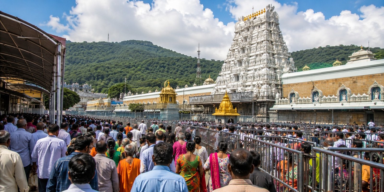 Devotees waiting in Tirumala Vaikuntam Queue Complex.
