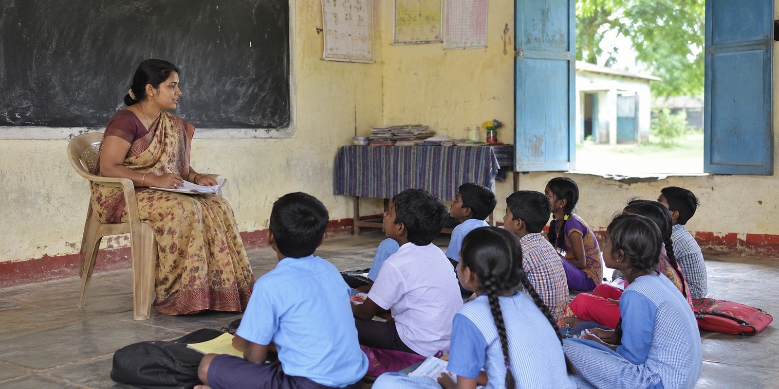 Single-teacher government school in Andhra Pradesh classroom.