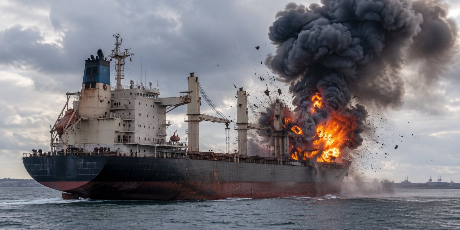 Damaged MV Golden Leo cargo ship after missile attack near Ukraine