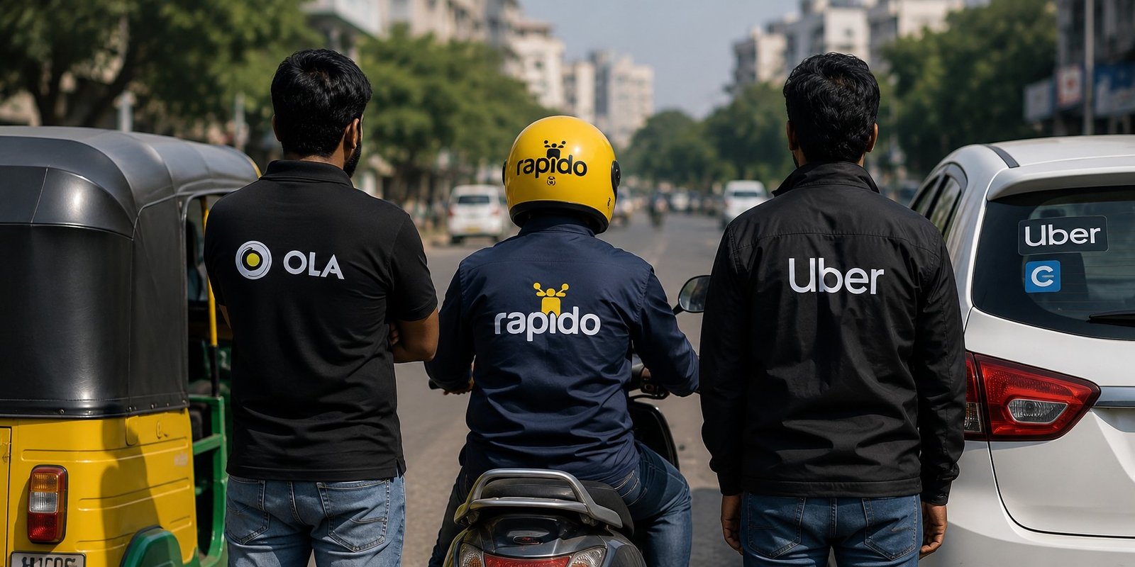 Ola, Uber and Rapido drivers protesting during strike in Telangana.