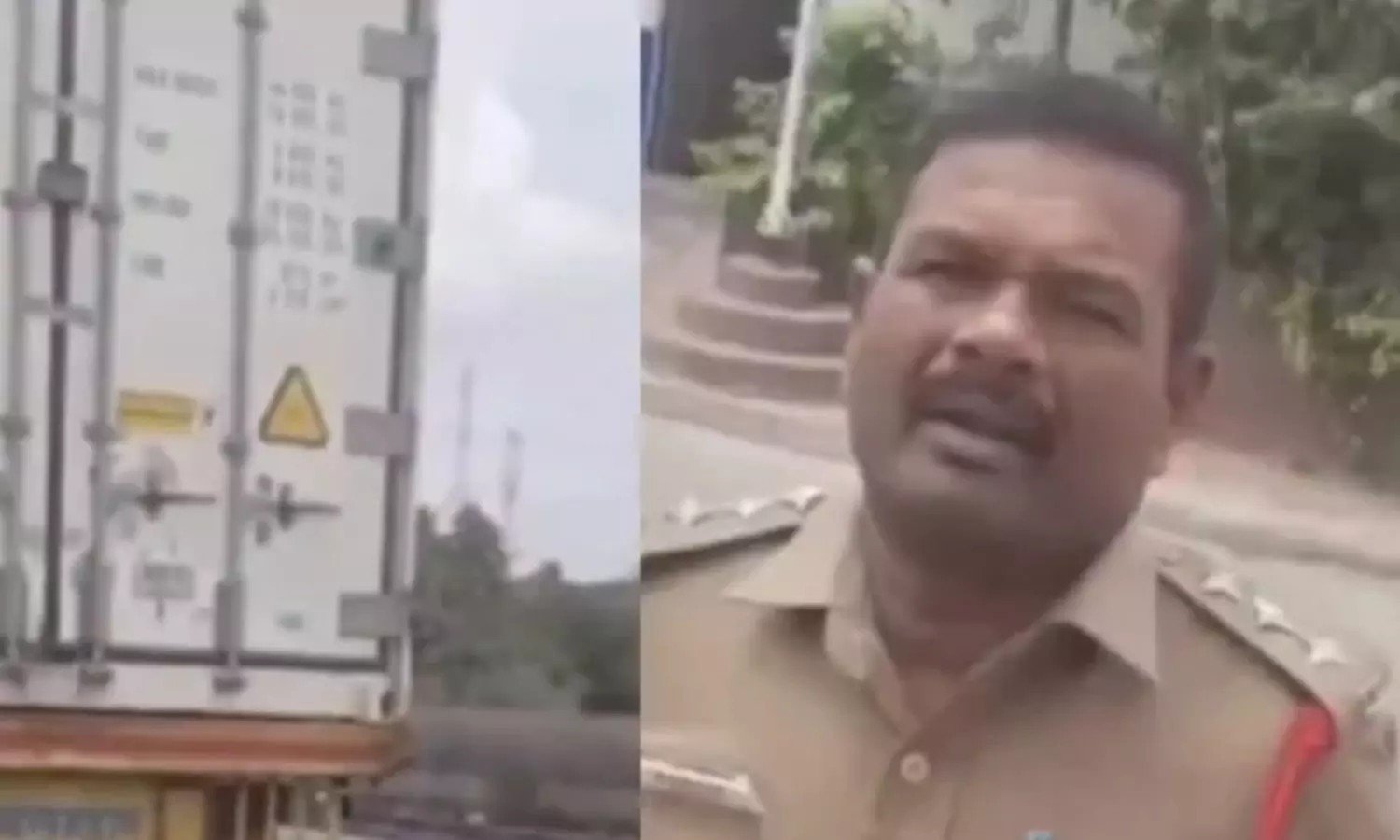 Truck driver arguing with police during vehicle inspection in Tamil Nadu.