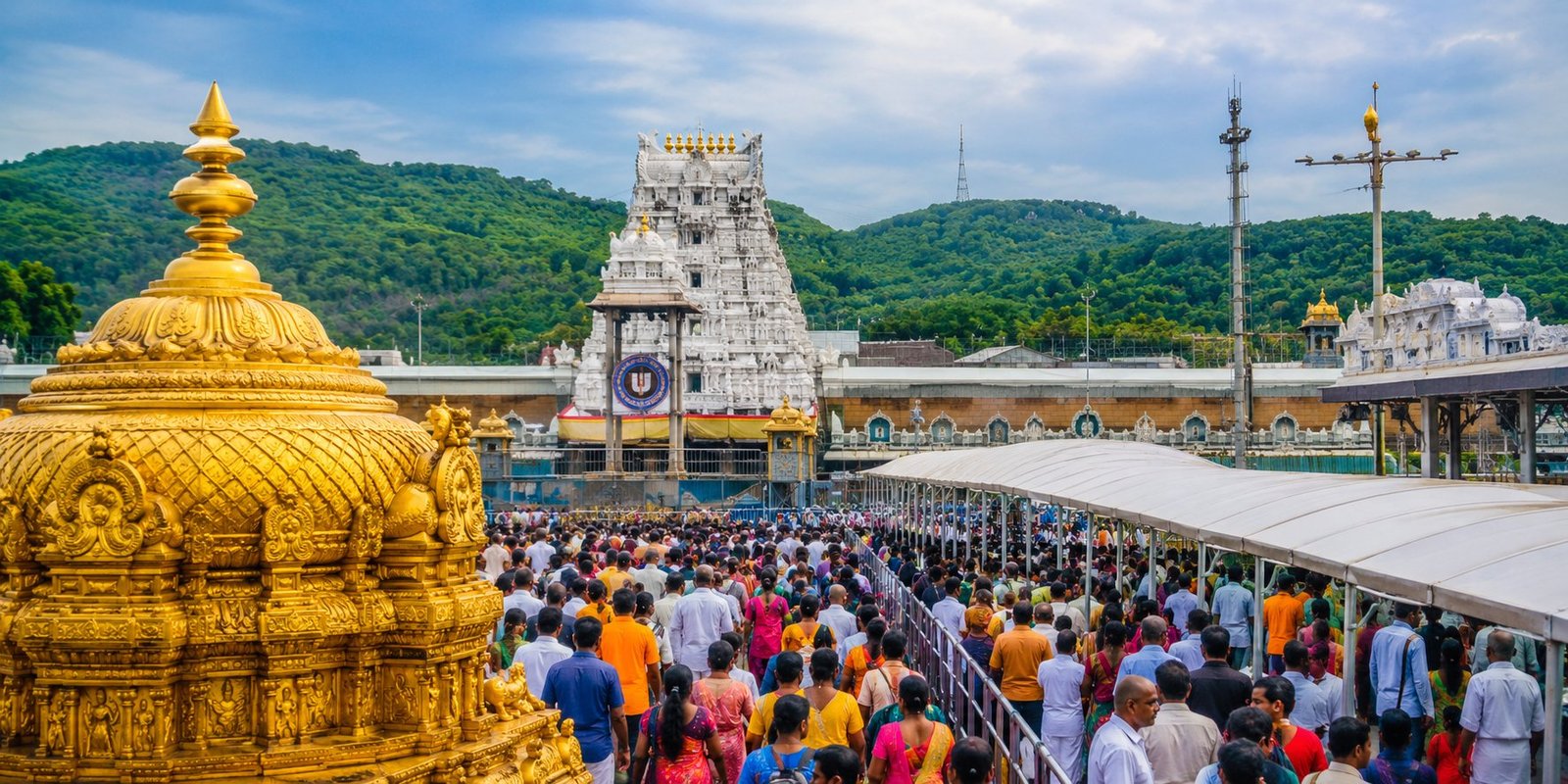 Devotees waiting in long queues for Tirumala Srivari Darshan.