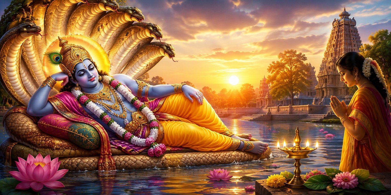 Devotees offering prayers to Lord Vishnu on Tholi Ekadasi.