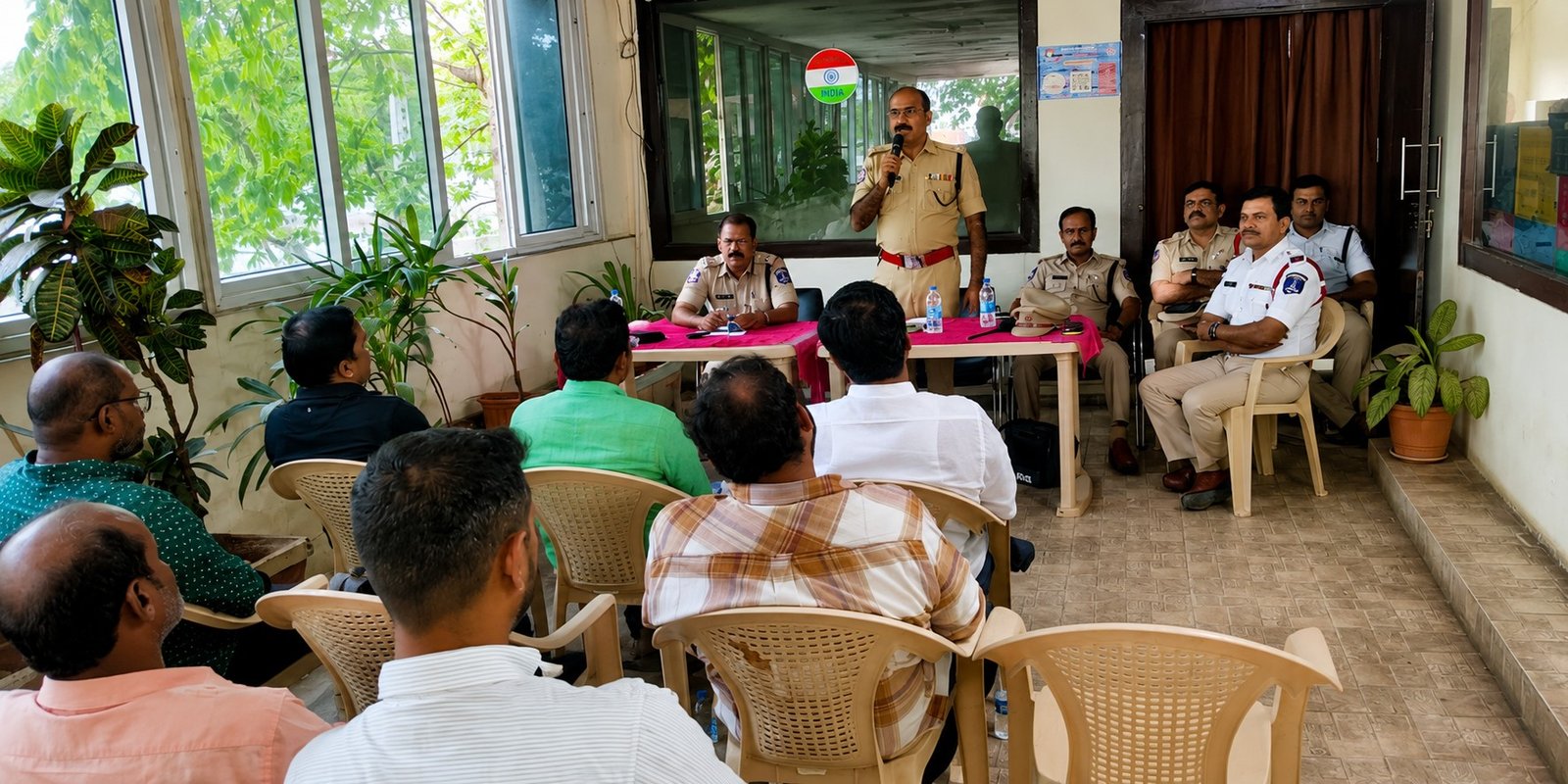 Gachibowli Traffic Police meeting with private travel bus operators.
