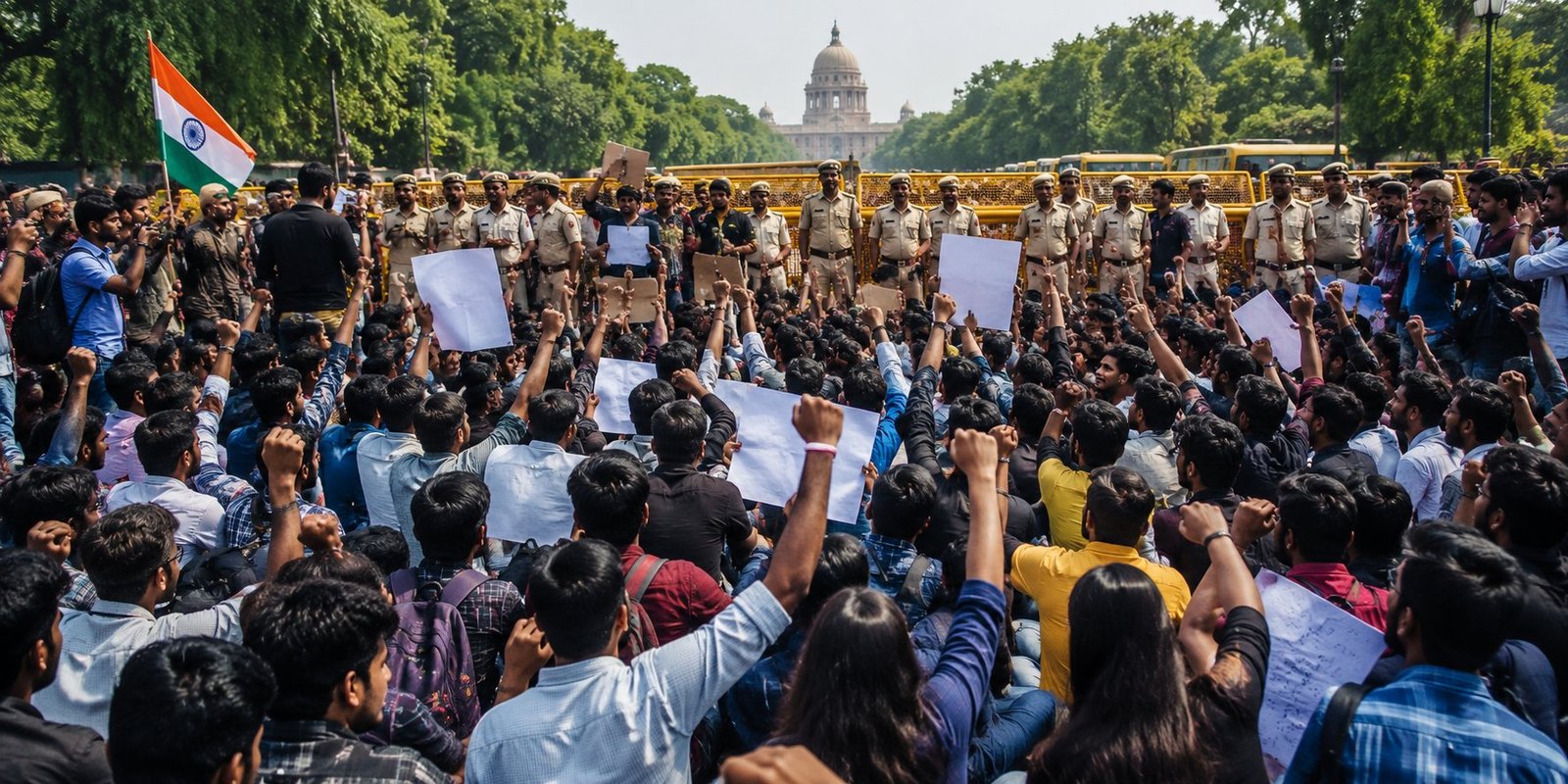 Youth participate in protests at Jantar Mantar in Delhi.