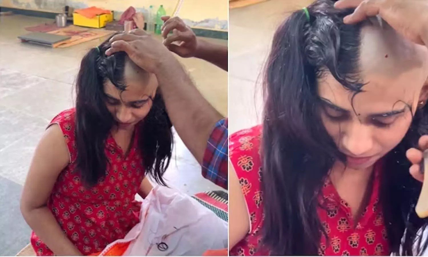 Keerthana Menon shaving her head in viral Instagram video.