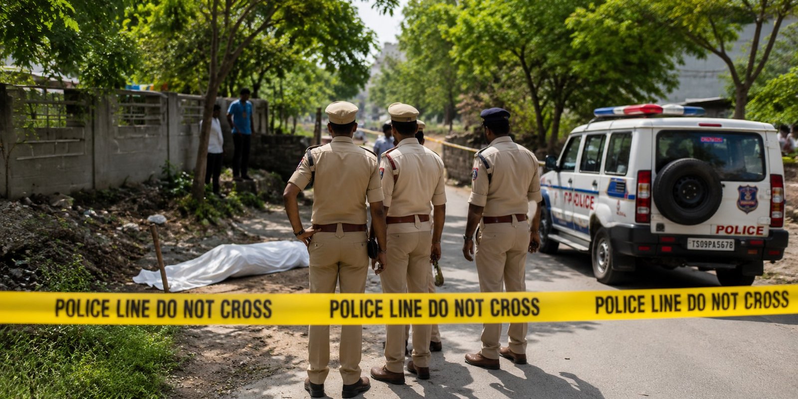 Police investigating Suhas murder scene in Hayathnagar.