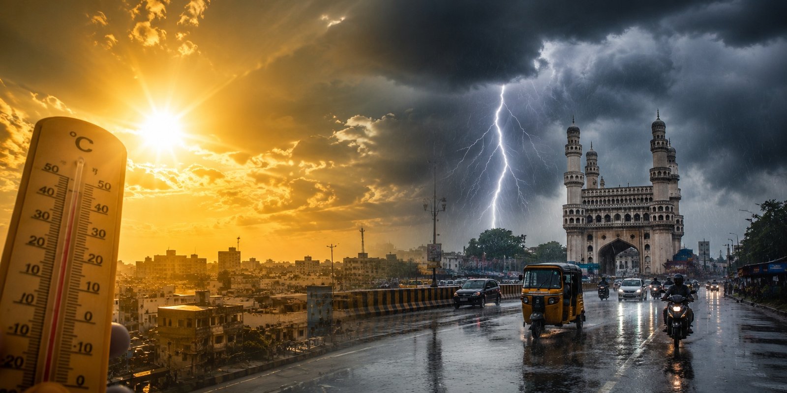 People walking in humid weather under cloudy skies in Telangana.