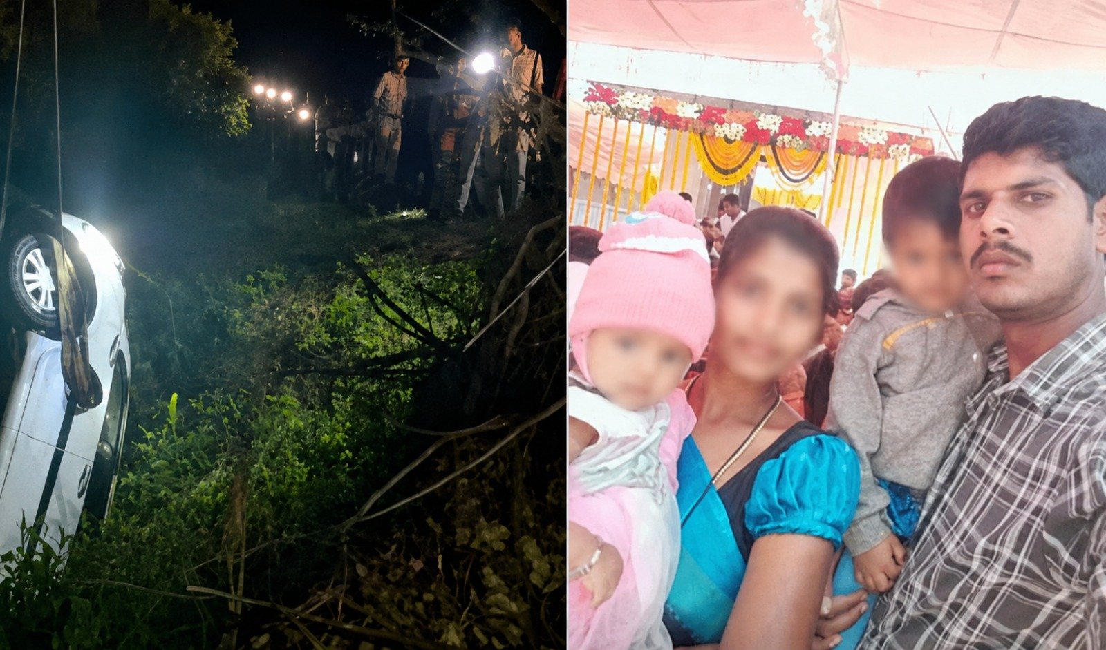 Rescue personnel retrieve a submerged car from a well in Siddipet.