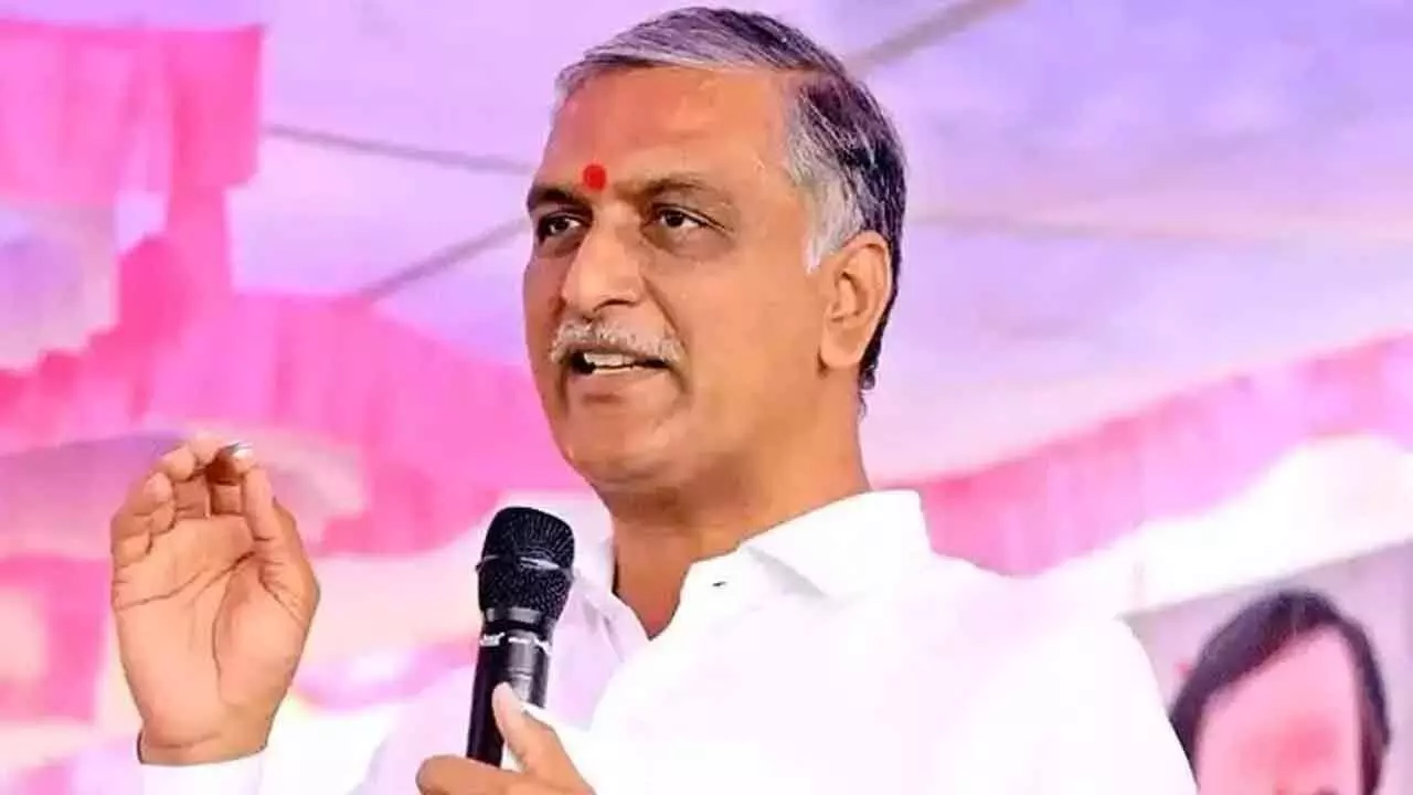 Harish Rao addressing protest over Telangana 22A prohibited lands list
