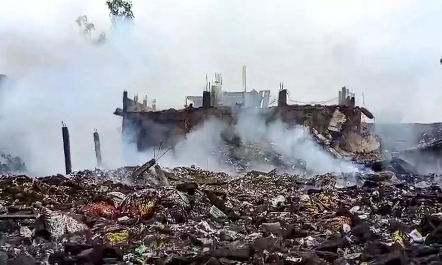 Rescue teams at Prayagraj Kaushambi firecracker factory blast site.