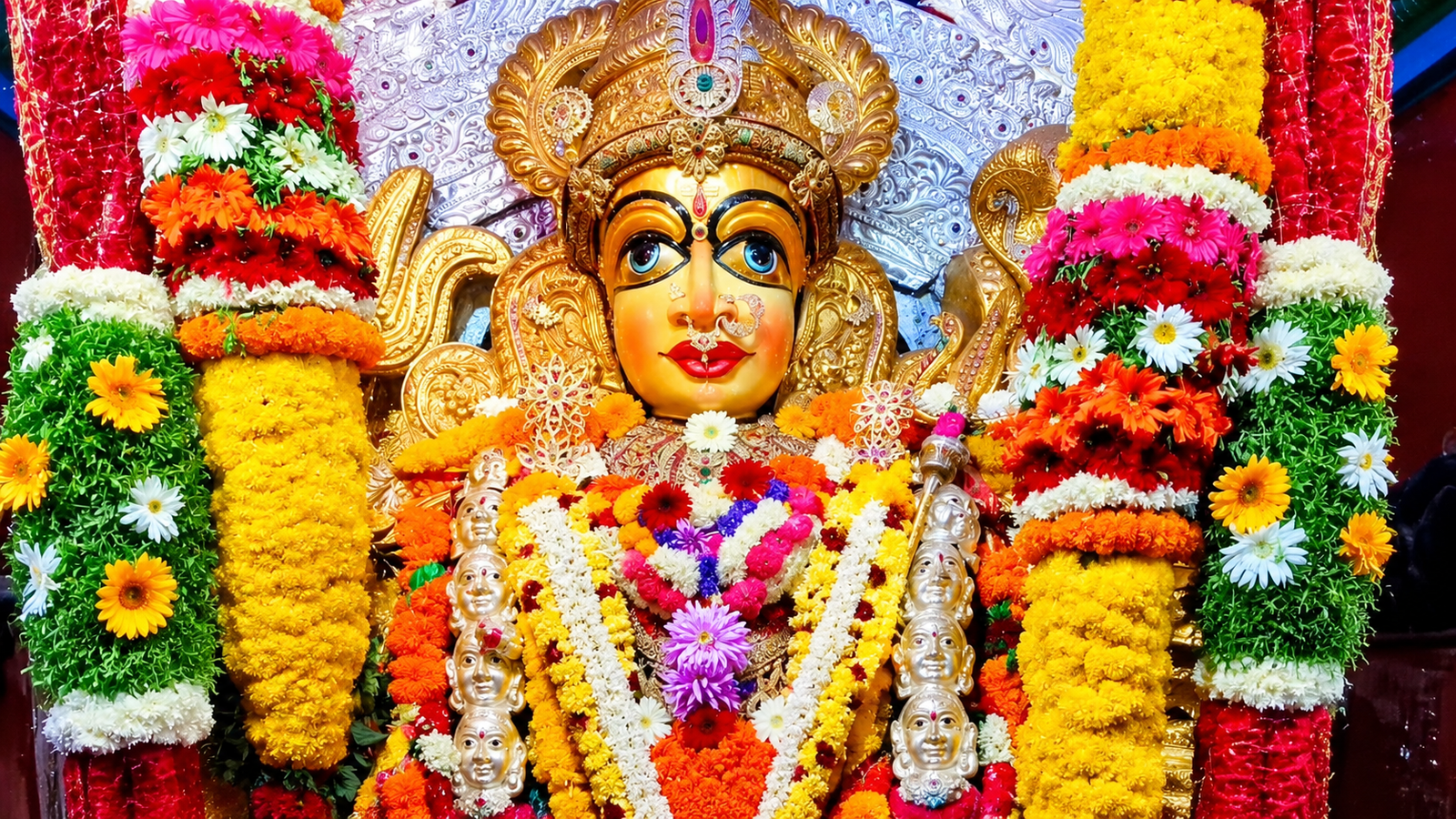 Mavullamma Goddess decorated with gold ornaments at Bhimavaram temple
