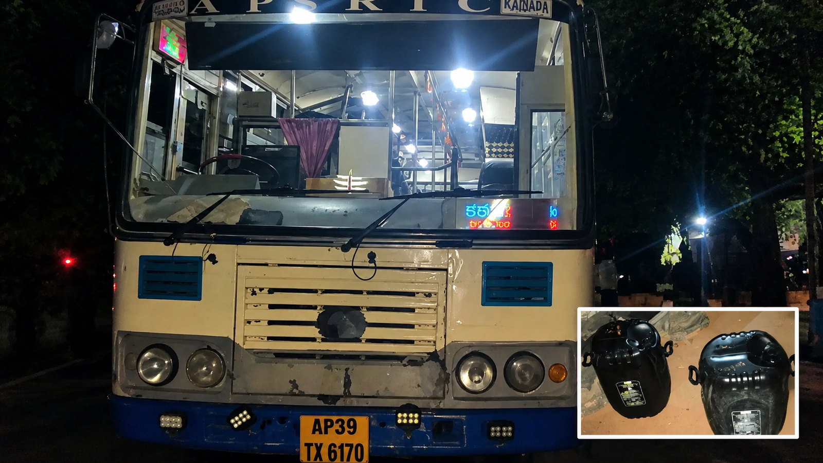 Acid can bursts inside Kadapa RTC bus