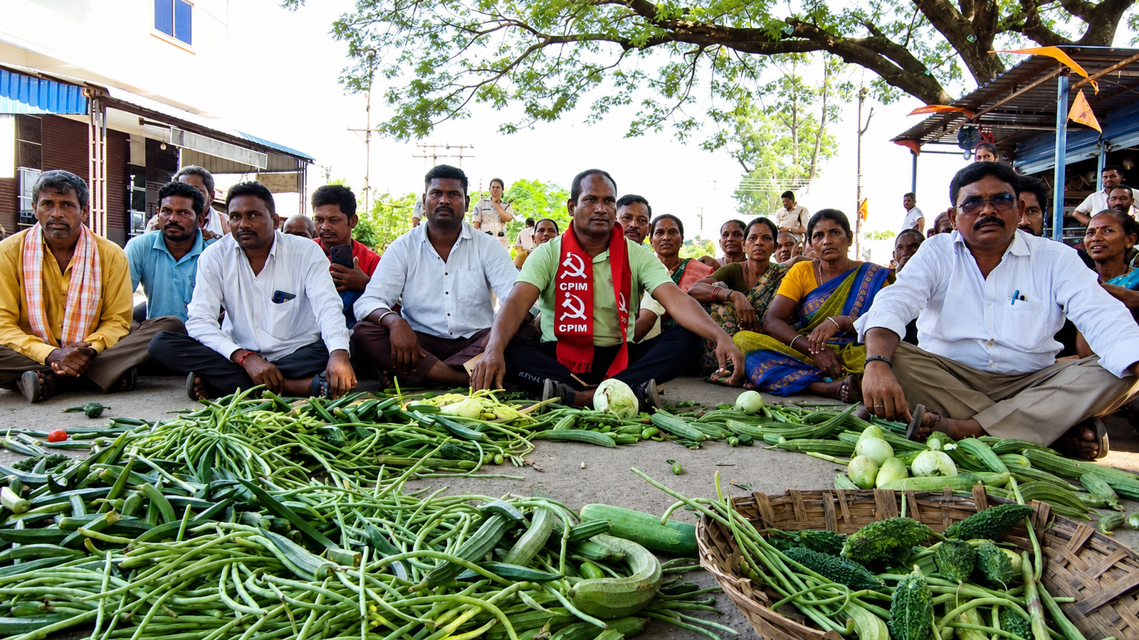Kagaznagar vegetable vendors dump vegetables on road during protest