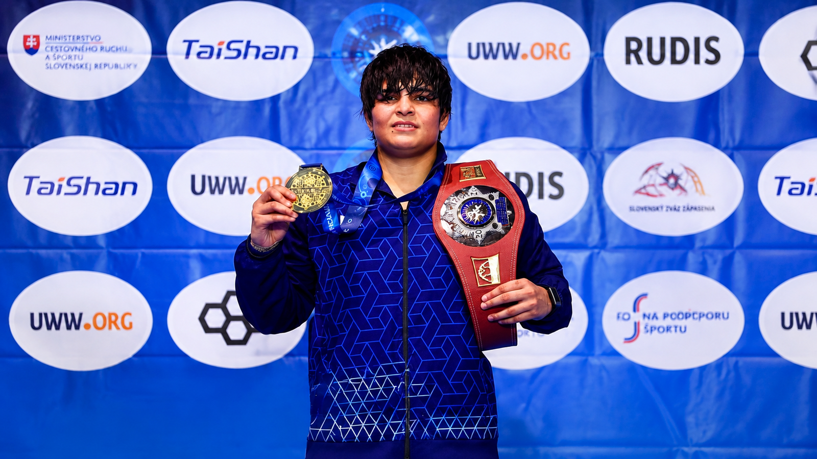 Kajal Dhochak celebrates her U20 Wrestling World Championship gold medal