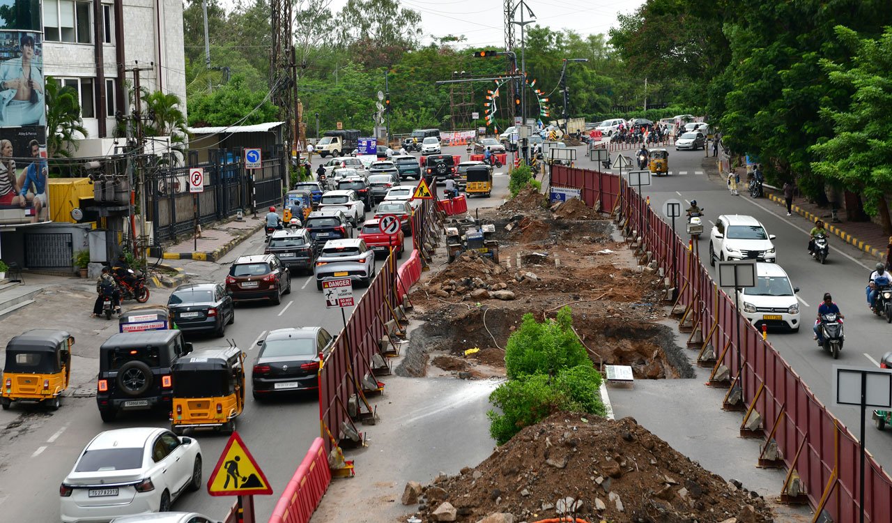 Traffic police manage vehicles around KBR Park in Hyderabad.