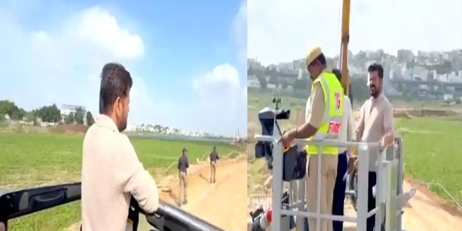 CM Revanth Reddy inspecting Meeralam Cheruvu cable bridge works