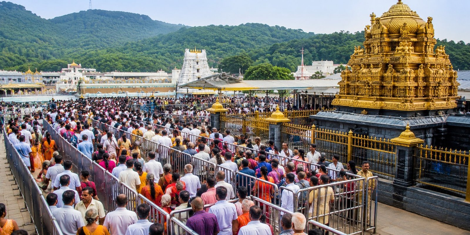 Tirumala devotees waiting in long queue for Srivari darshan