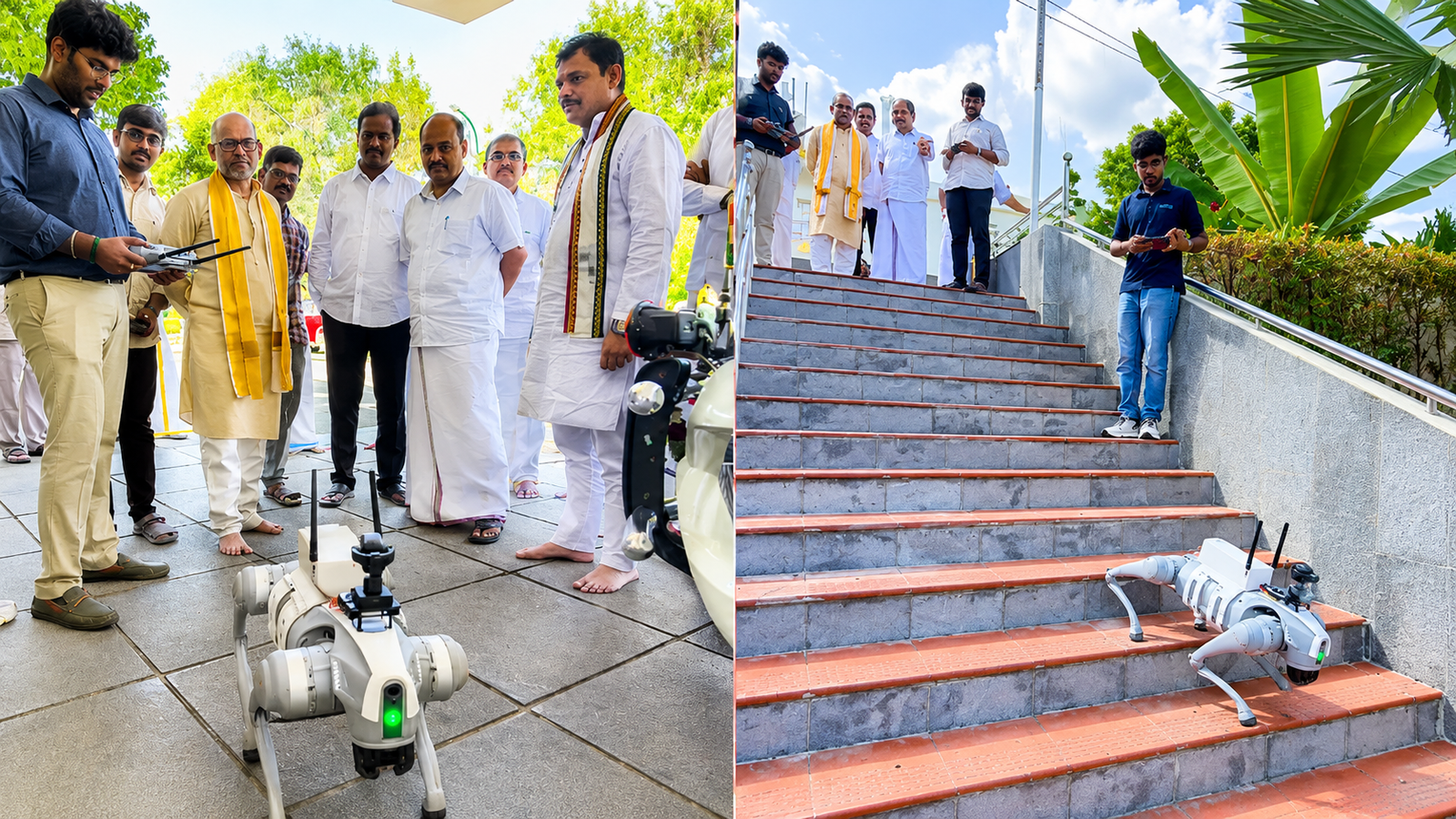 Robot dog being examined for wildlife monitoring in Tirumala forests.