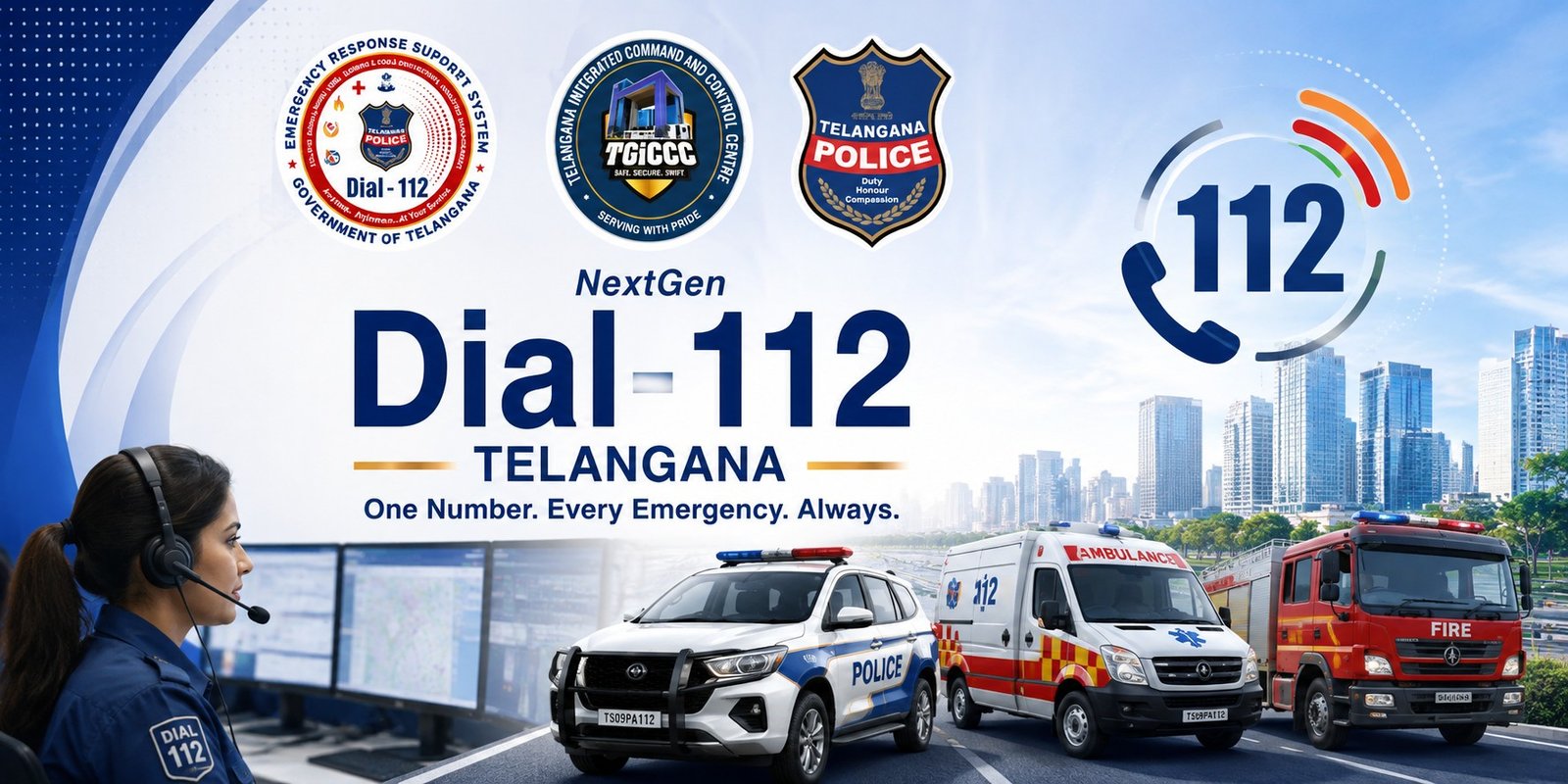 Telangana launches 112 emergency helpline for public safety.