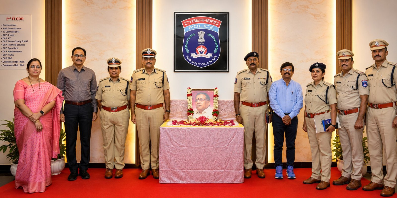 Cyberabad Police officials paying tribute to Prof Jayashankar.