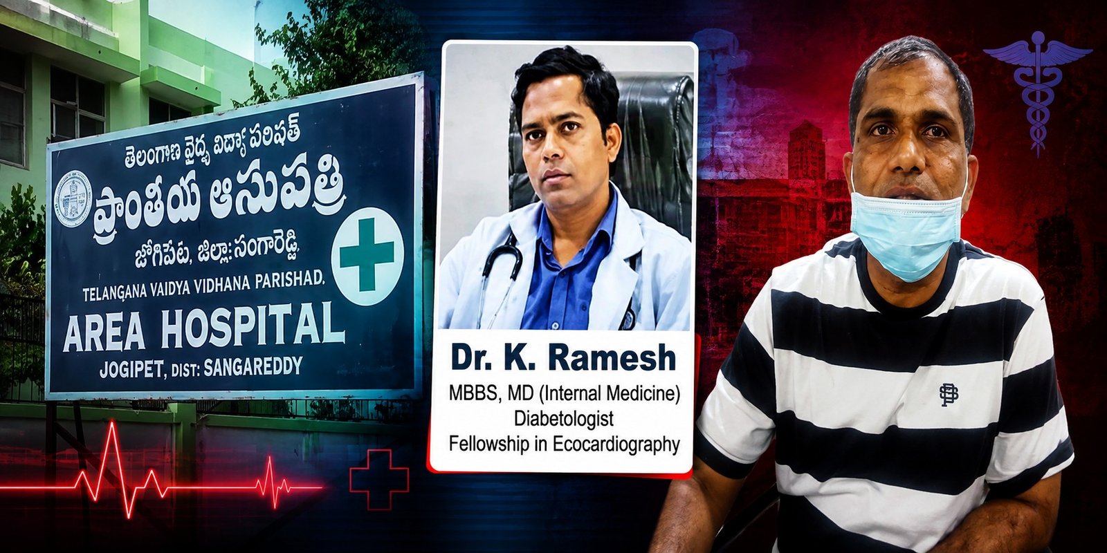 Private dentist allegedly treating patients at Jogipet Area Hospital.